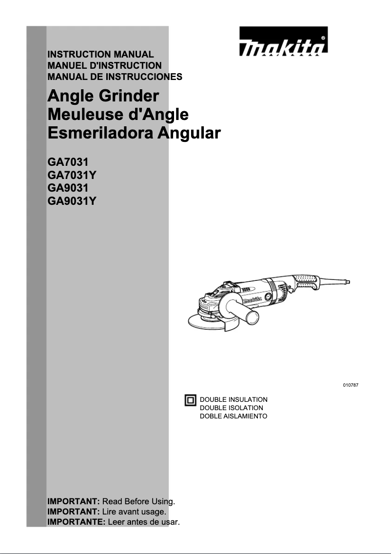 Page 1 de la notice Manuel d'utilisation et d'entretien Makita GA9031Y