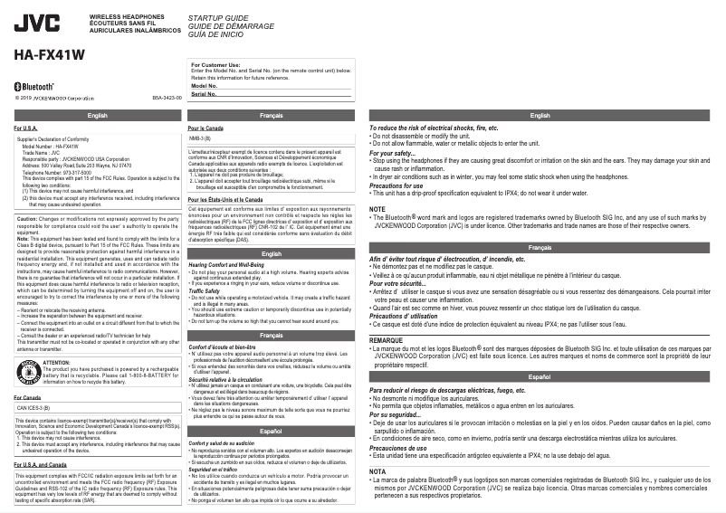 Page n°1 - Manuel utilisateur JVC HA-FX41W