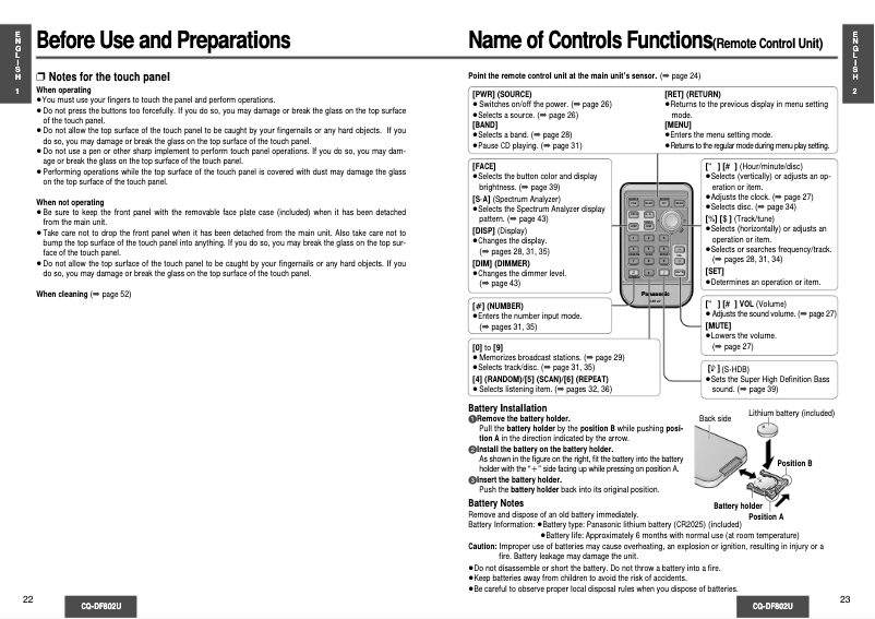 Image de la première page du manuel de l'appareil CQ-DF802U