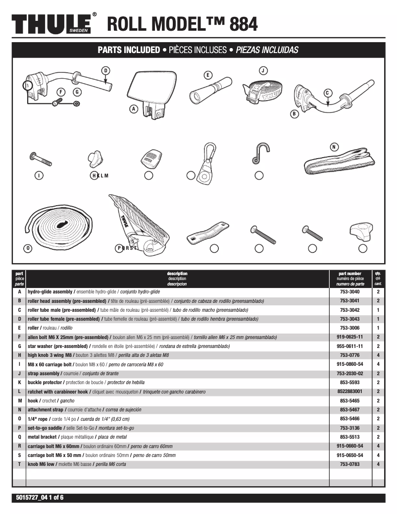 Page 1 de la notice Manuel utilisateur Thule Roll Model 884