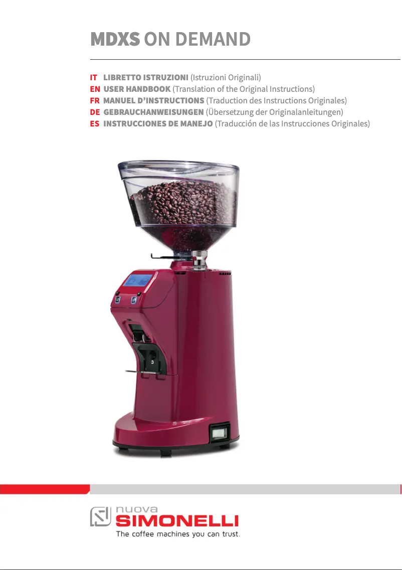 Page n°1 - Manuel utilisateur Nuova Simonelli MDXS