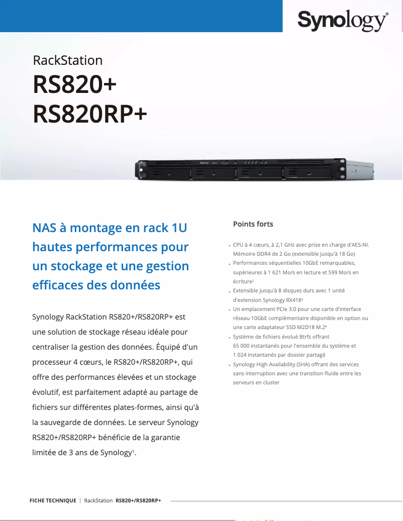Image de la première page du manuel de l'appareil RackStation RS820RP+