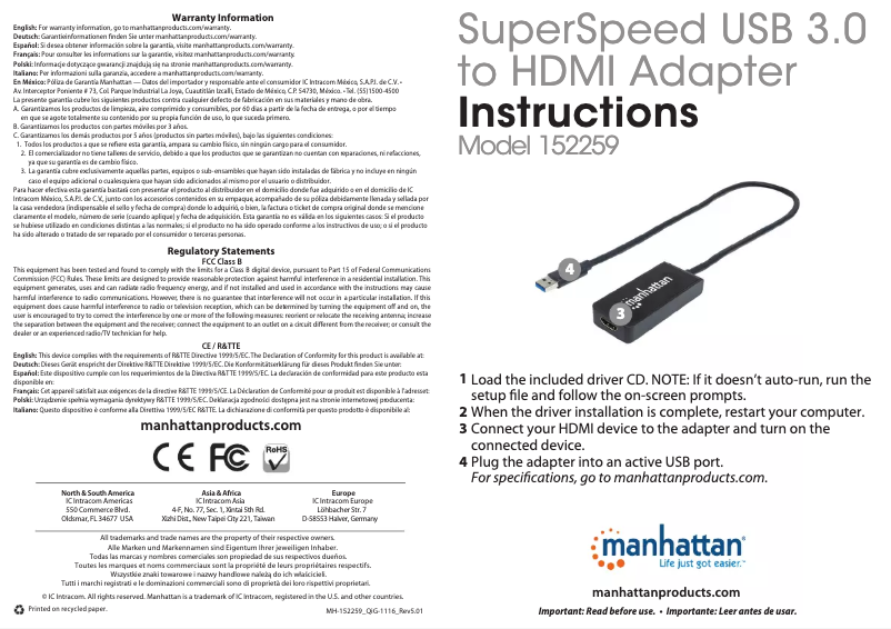 Page 1 de la notice Manuel utilisateur Manhattan 152259