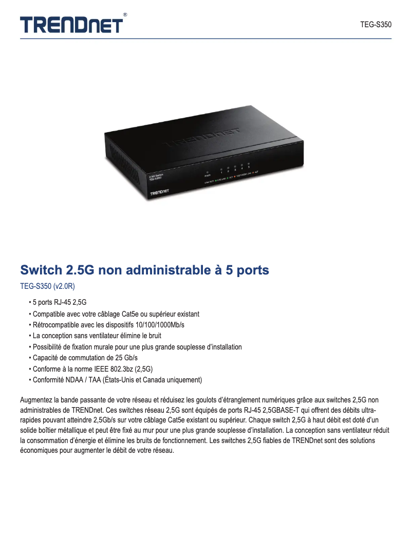 Page n°1 - Fiche technique TRENDnet TEG-S350