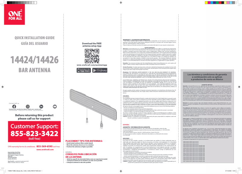 Page 1 de la notice Manuel utilisateur One for all 14424