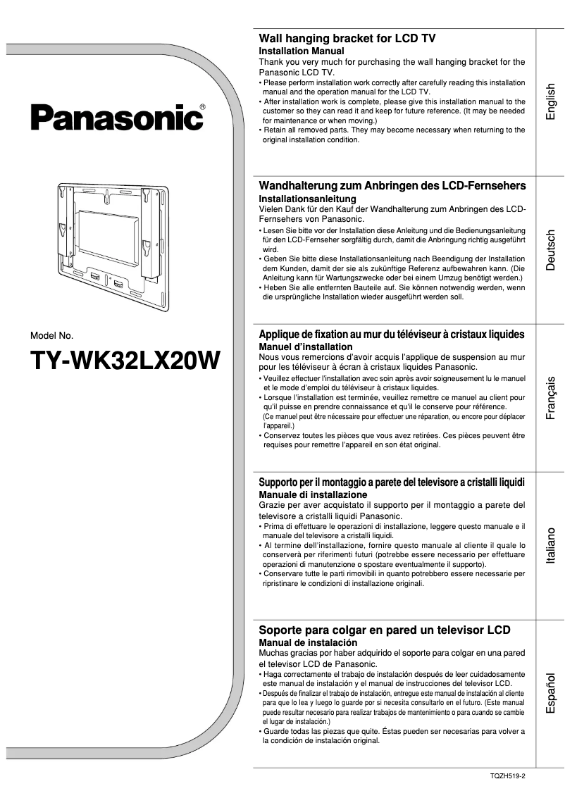 Page n°1 - Manuel utilisateur Panasonic TY-WK32LX20W