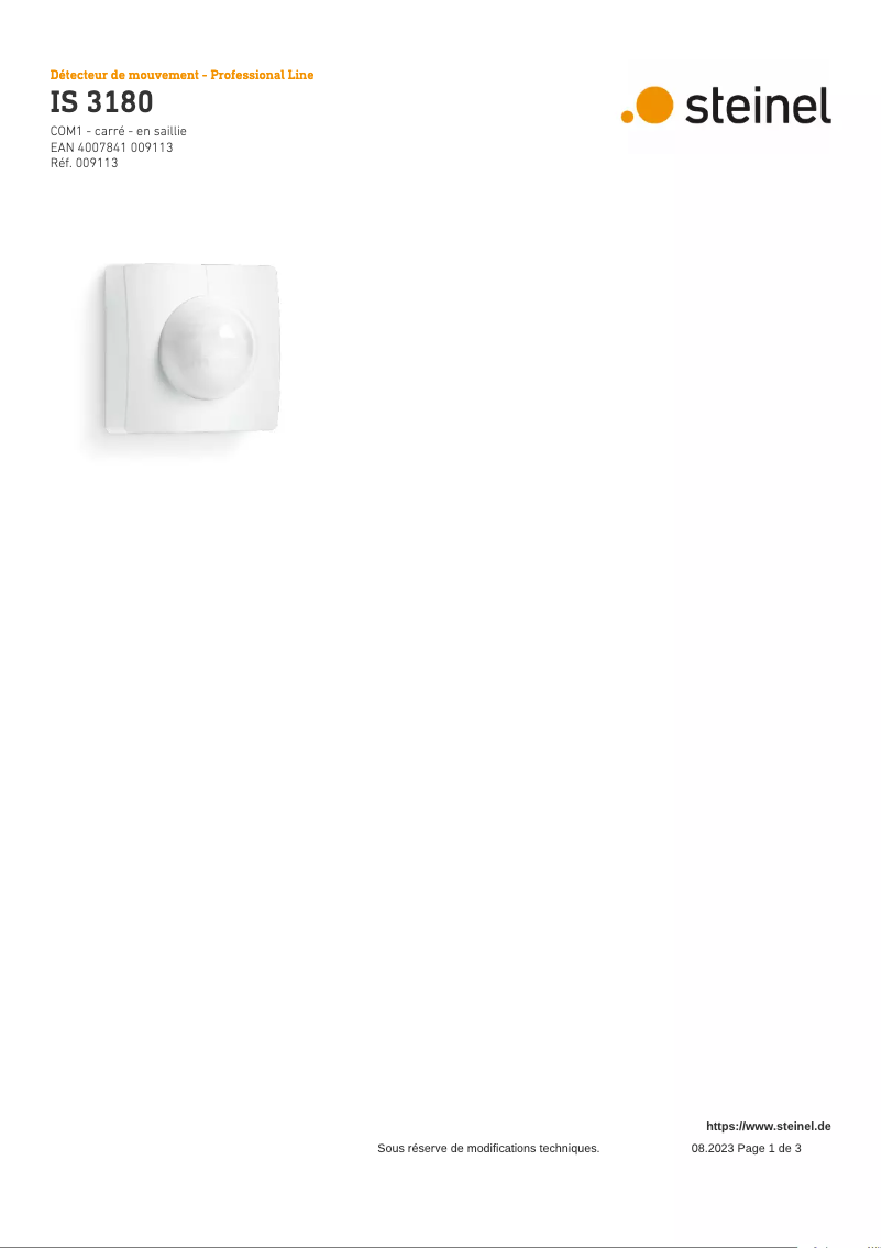Page 1 de la notice Schéma de câblage Steinel IS 3180 COM1