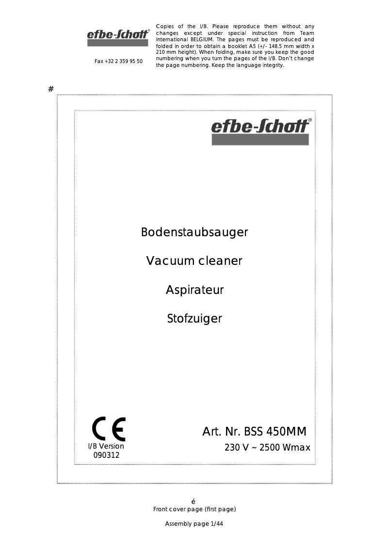 Page 1 de la notice Manuel utilisateur Efbe-Schott BSS 450 MM