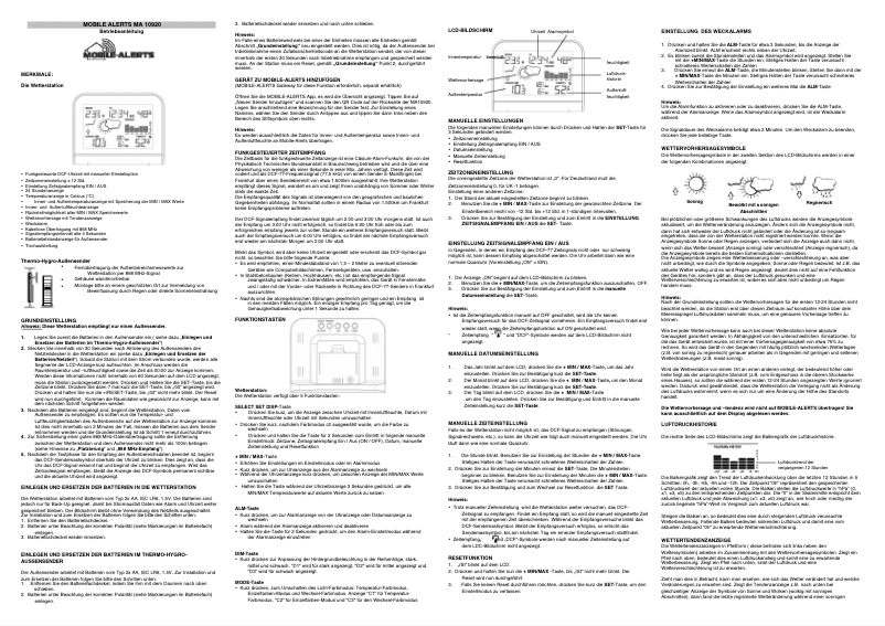Page 1 de la notice Manuel utilisateur Techno Line MA 10920