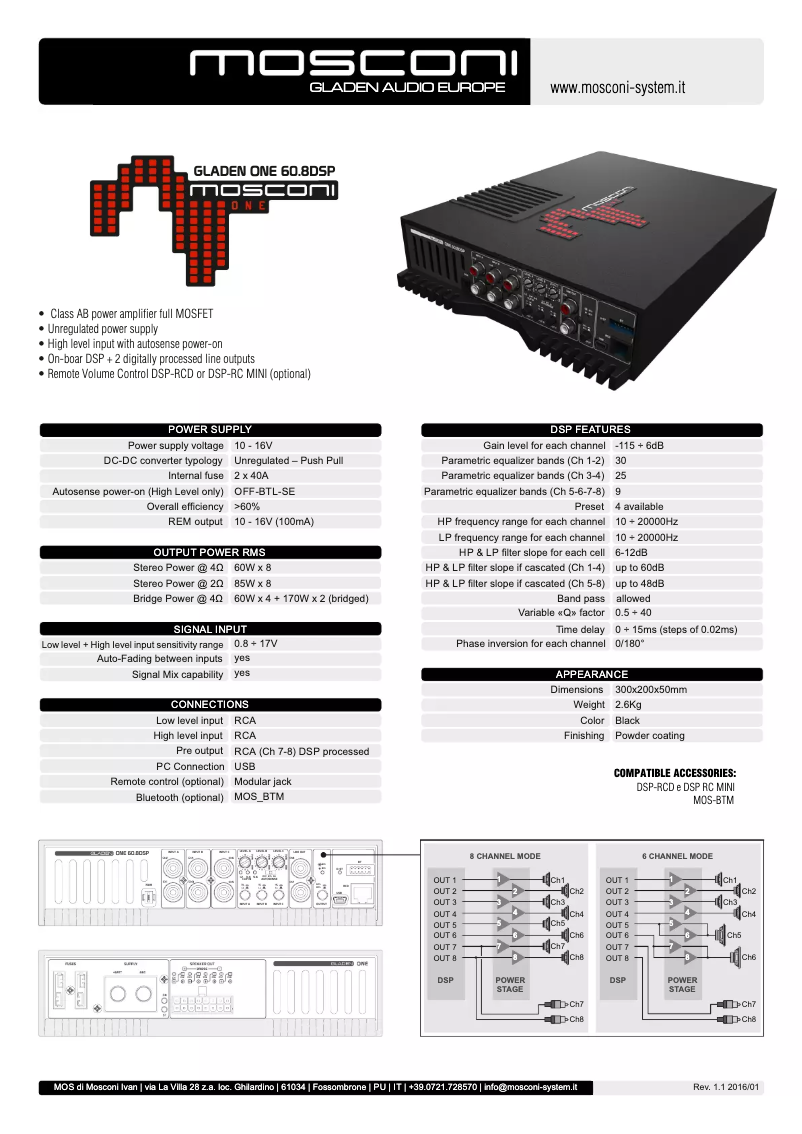 Image de la première page du manuel de l'appareil Gladen One 60.8 DSP