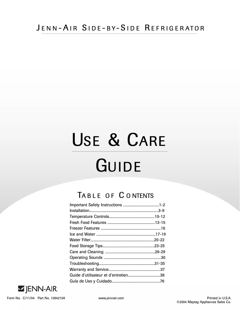 Page n°1 - Manuel utilisateur JennAir JCD2295KEP