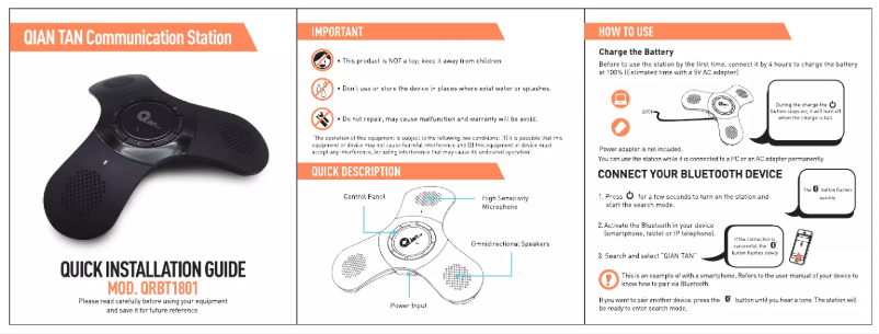 Page 1 of the manual User Manual Qian QRBT1801