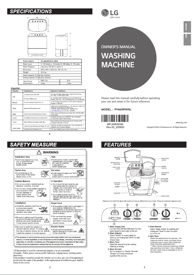Page n°1 - Manuel utilisateur LG P1460RWNL