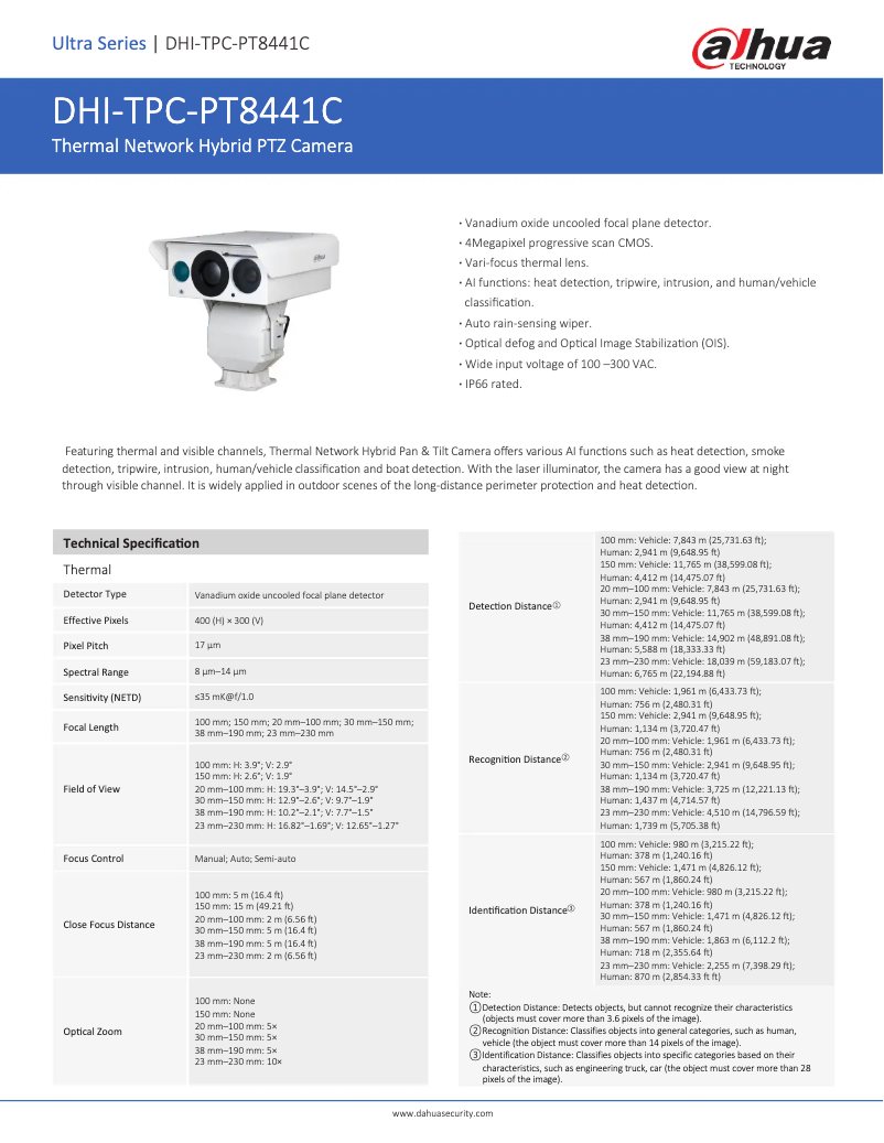 Page n°1 - Fiche technique Dahua Technology TPC-PT8441C