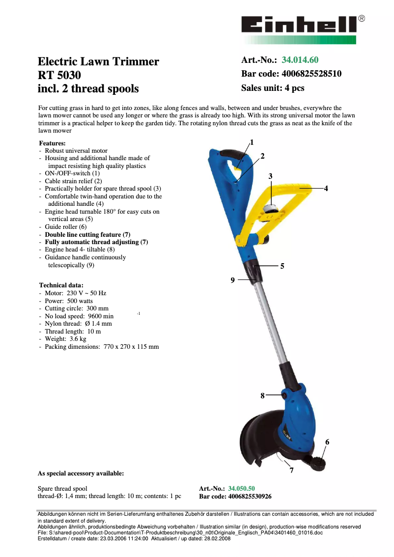 Page n°1 - Manuel utilisateur Einhell Royal RT 5030