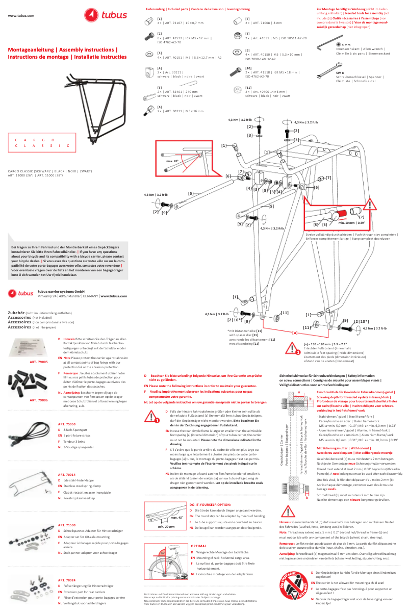 Page 1 de la notice Manuel utilisateur tubus Cargo Classic