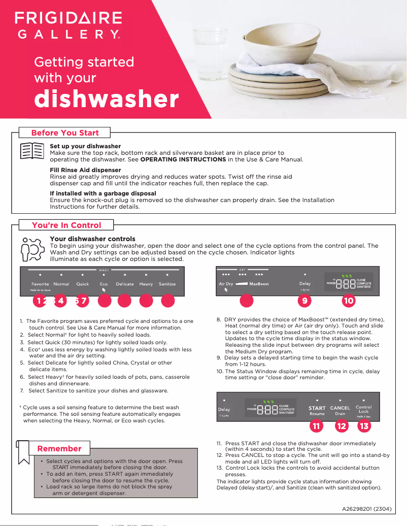 Page 1 de la notice Guide de démarrage rapide Frigidaire GDSH4715AF