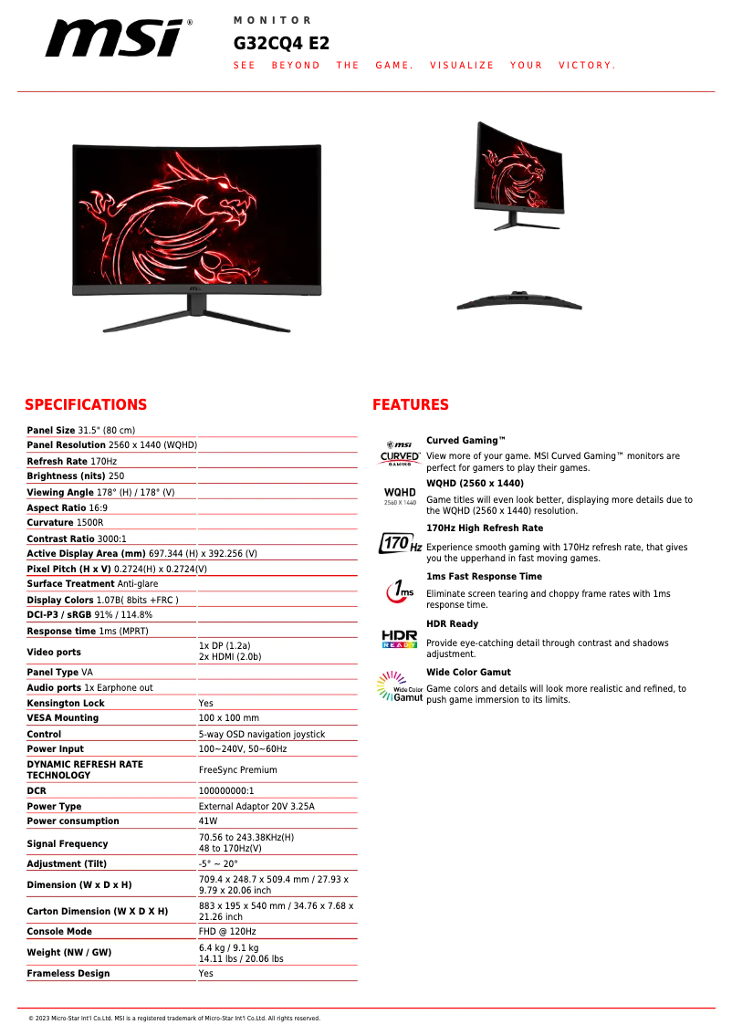 Página 1 del manual Ficha técnica MSI Optix G32CQ4