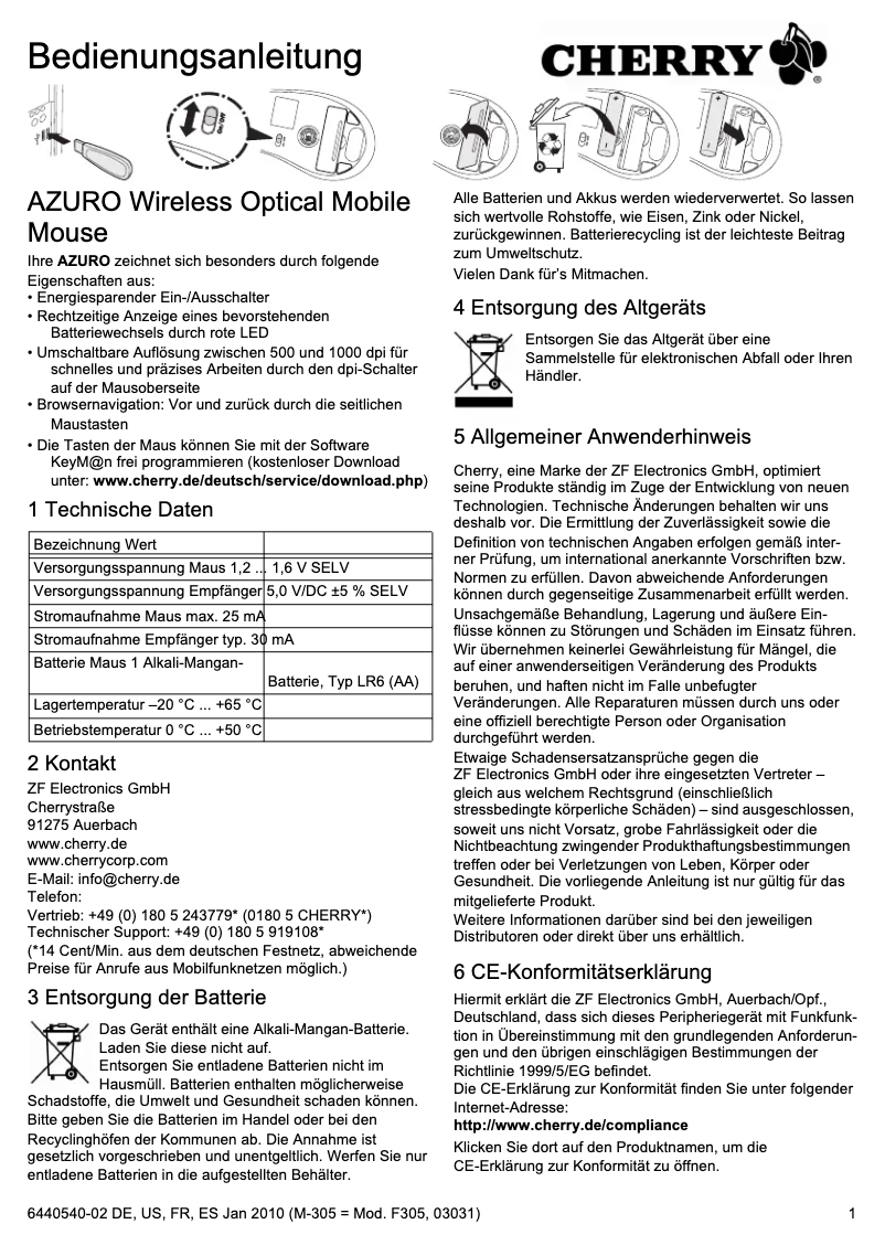 Page 1 de la notice Manuel utilisateur Cherry Auro