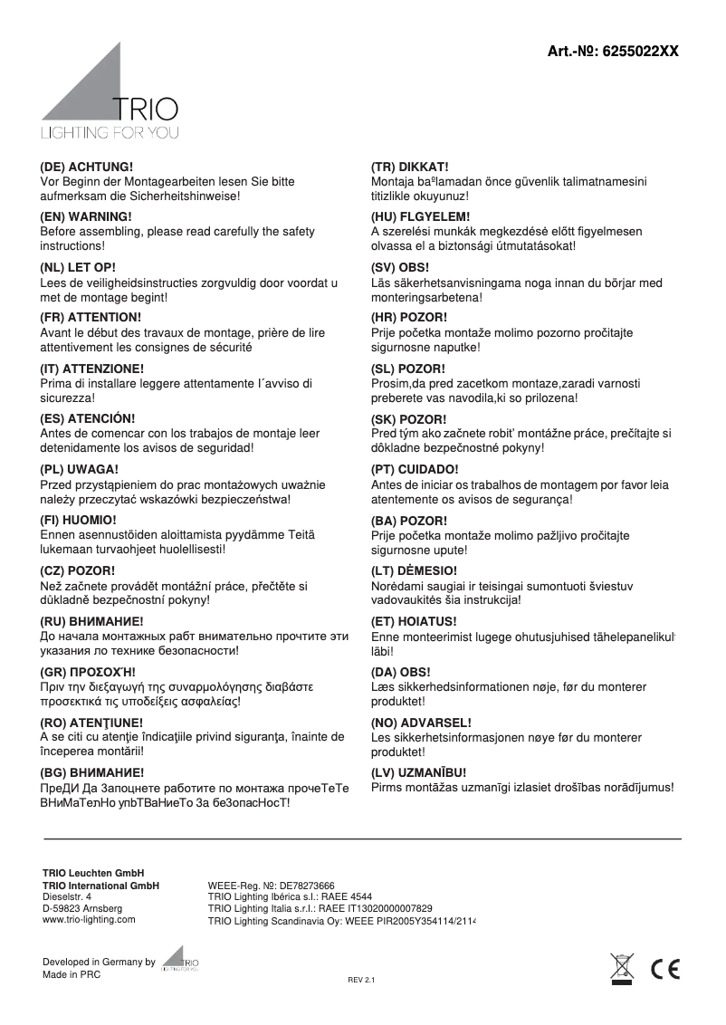 Page 1 de la notice Manuel utilisateur Trio Lighting Juno 625502231