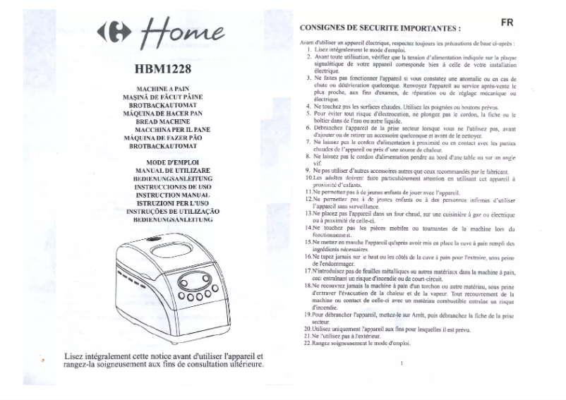 Image de la première page du manuel de l'appareil HBM1228