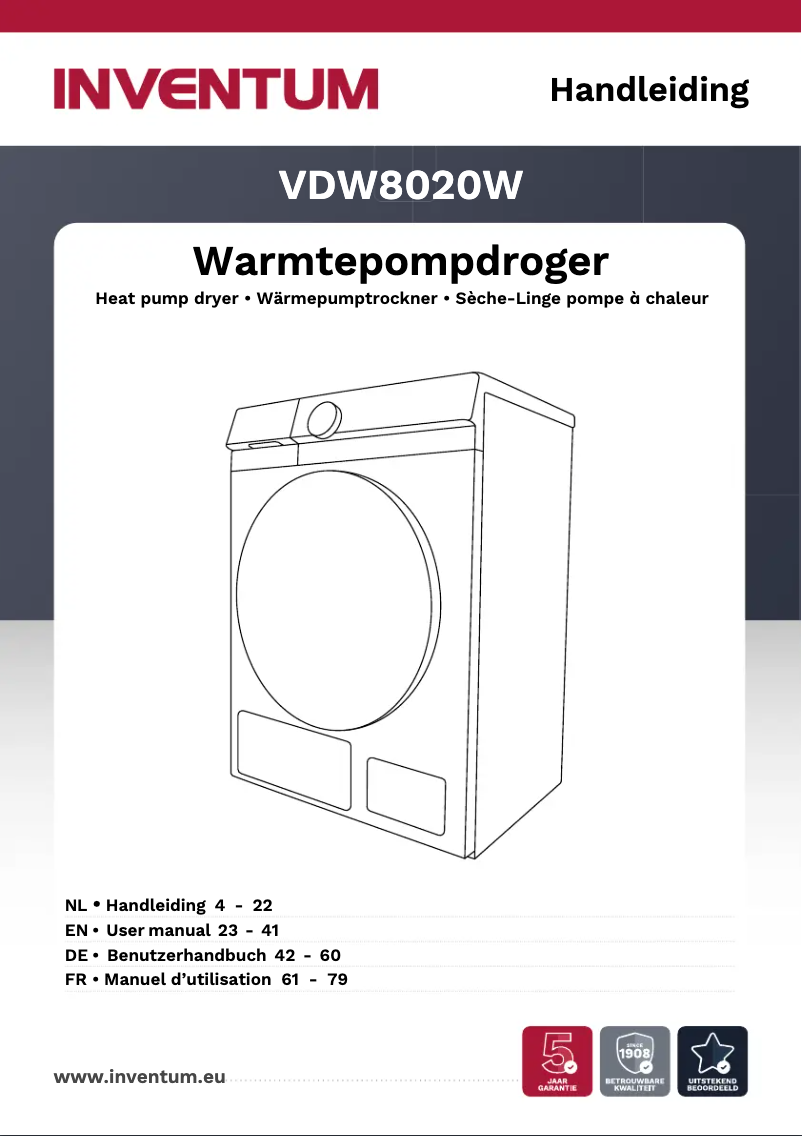 Page n°1 - Manuel utilisateur Inventum VDW8020W