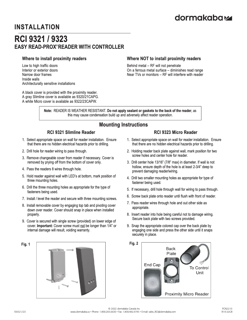 Page n°1 - Manuel utilisateur Dormakaba 9321