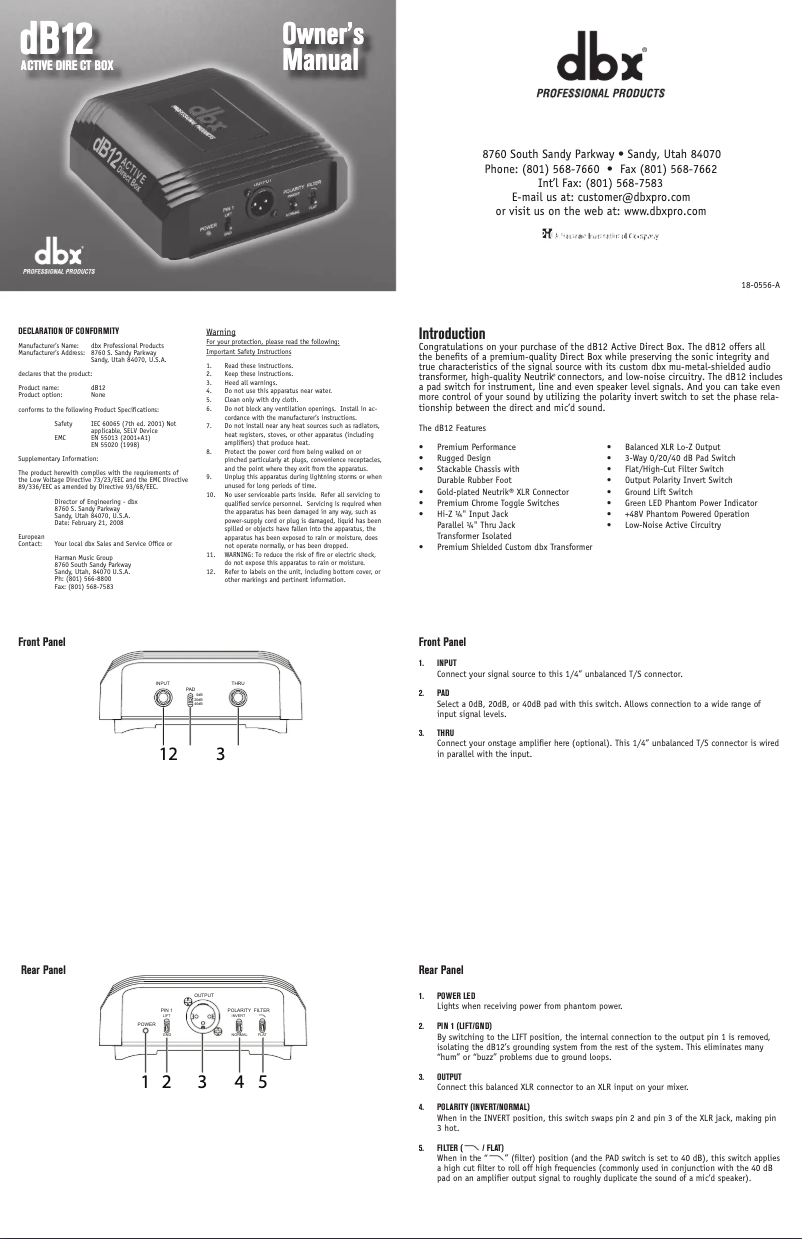 Page n°1 - Manuel utilisateur DBX dB12