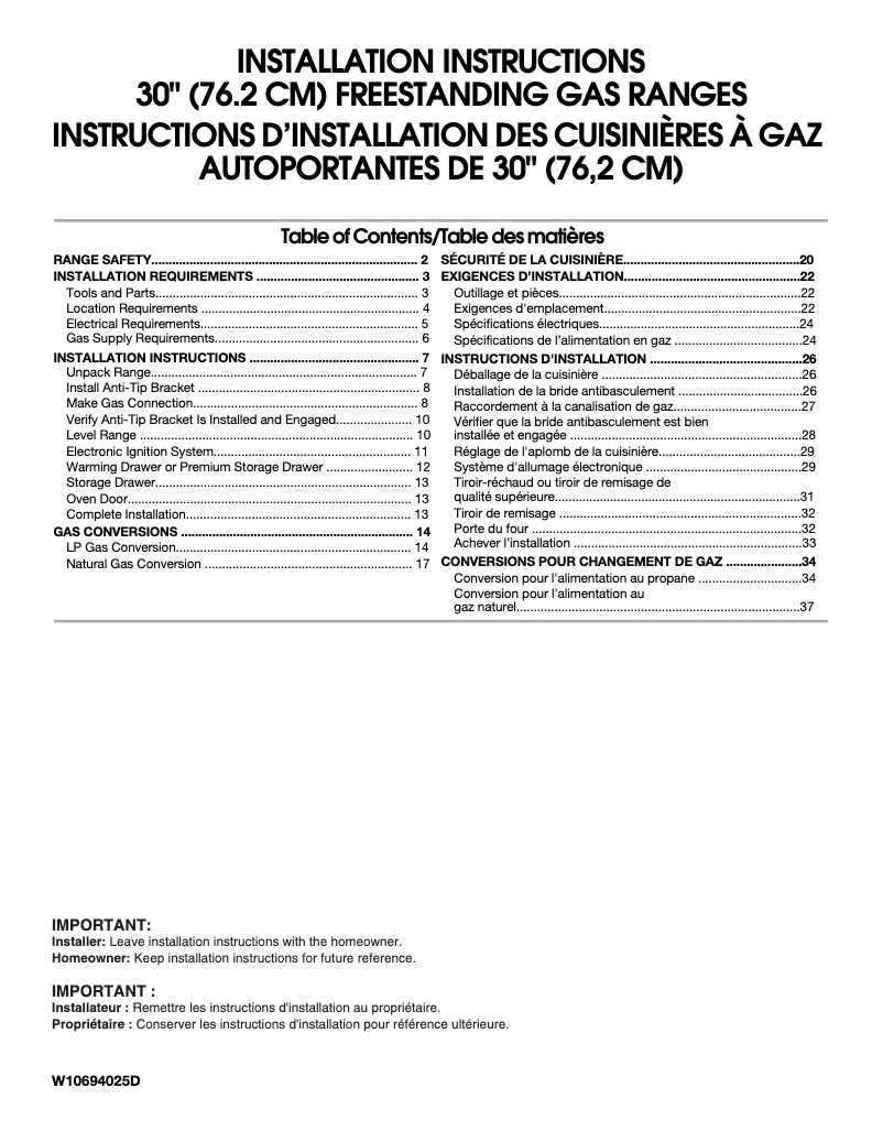 Page n°1 - Guide d'installation KitchenAid KFGG500EBS