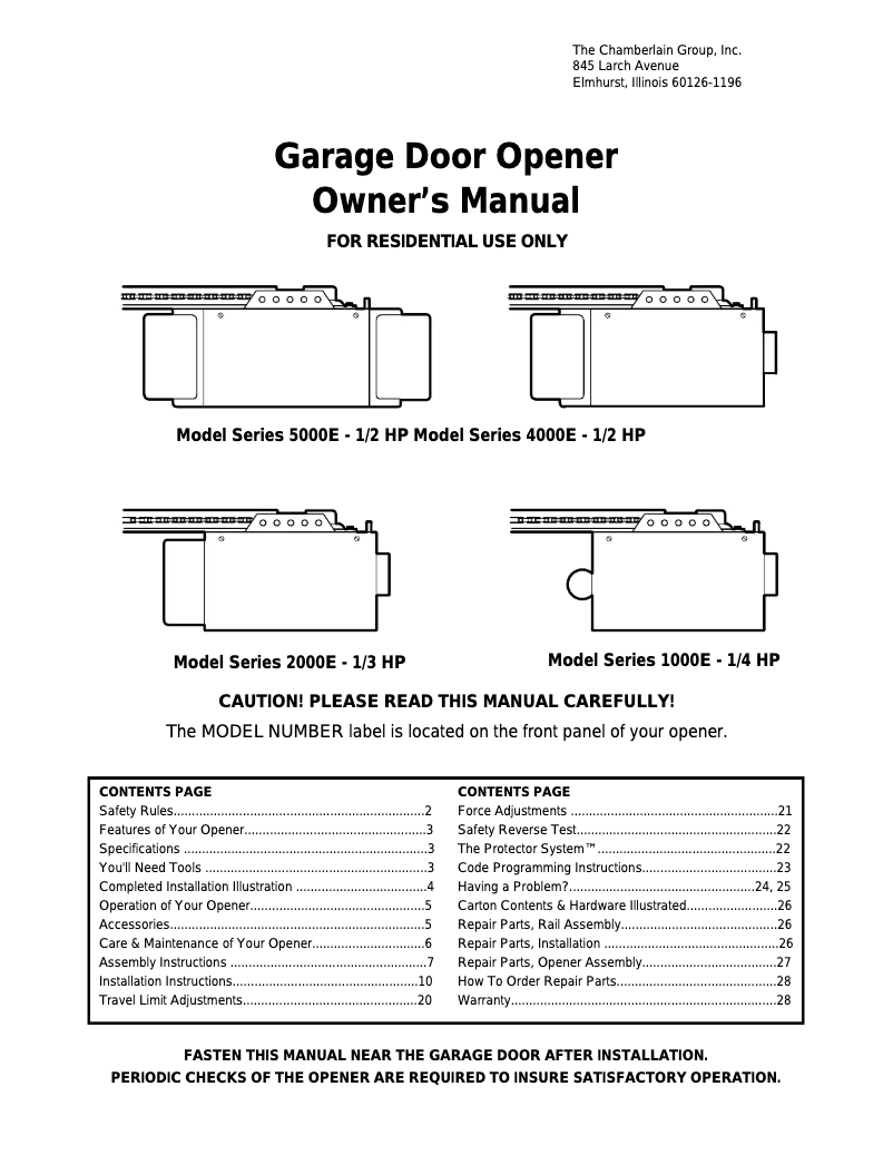 Página 1 del manual Manual de usuario Chamberlain 2000E