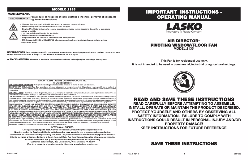 Página 1 del manual Manual de usuario Lasko 2135