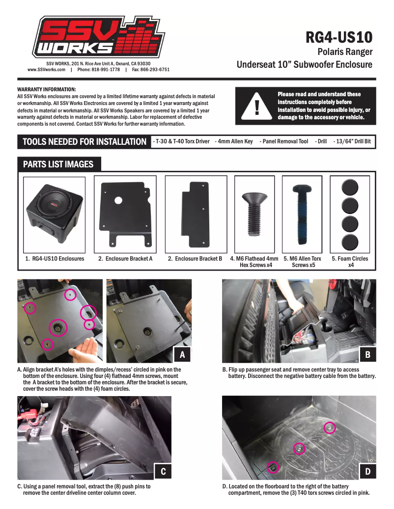 Page n°1 - Manuel utilisateur SSV Works RG4-US10
