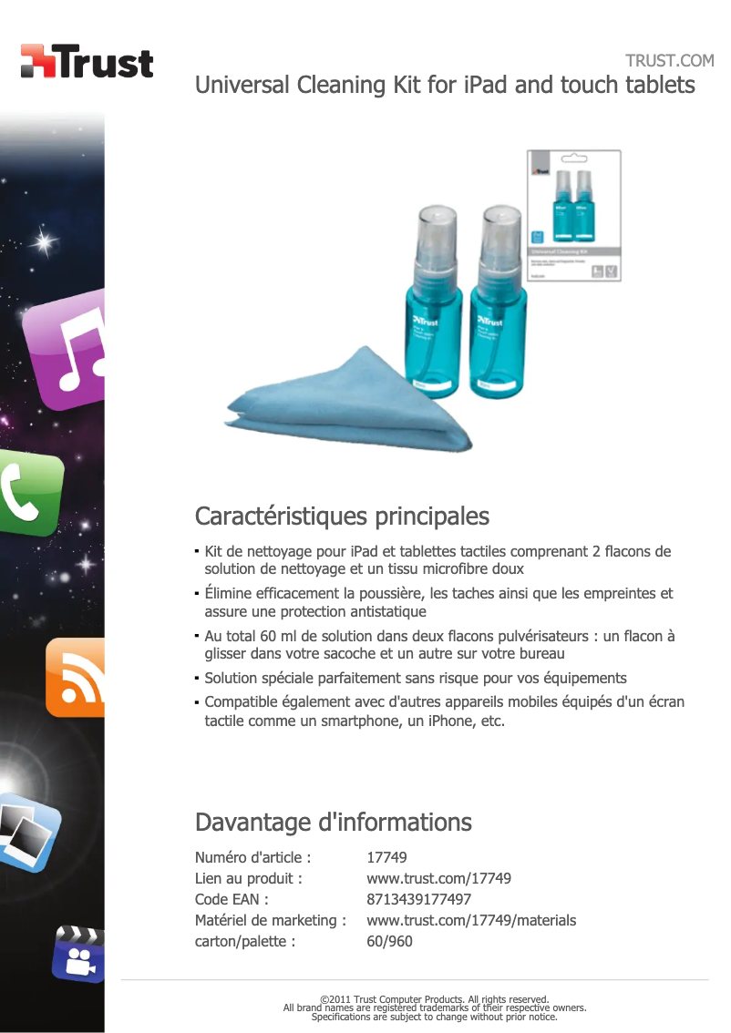 Page 1 de la notice Manuel utilisateur Trust 17749