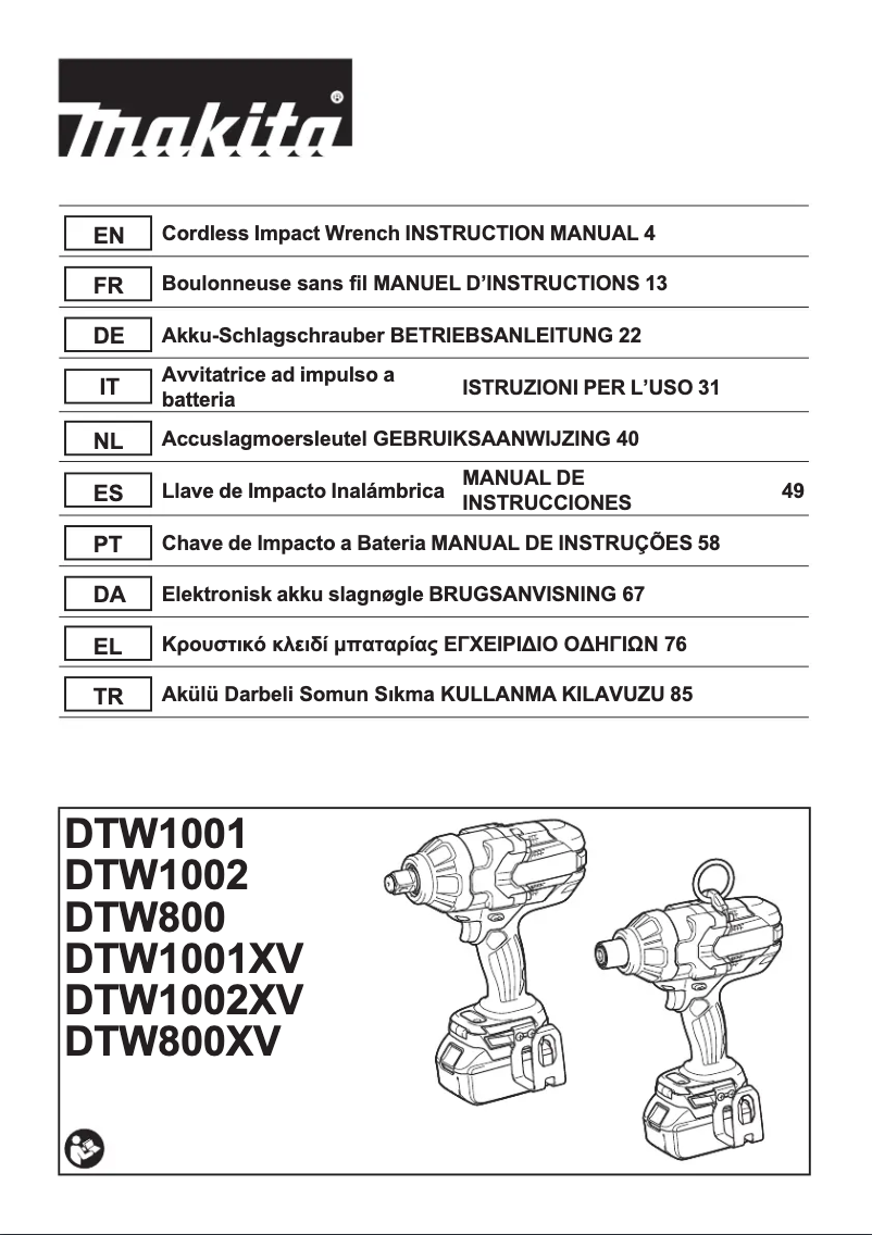 Page 1 de la notice Manuel utilisateur Makita DTW1001RTJ