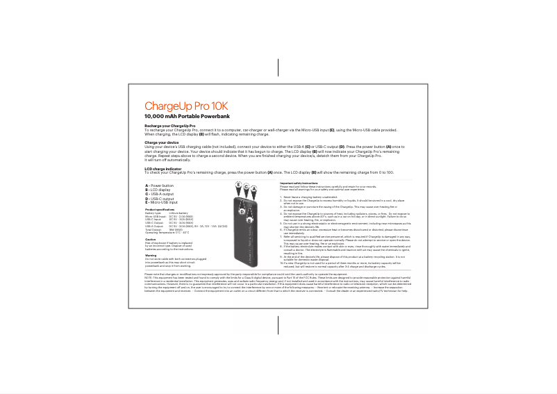 Page 1 de la notice Manuel utilisateur Cygnett ChargeUp Pro 10K