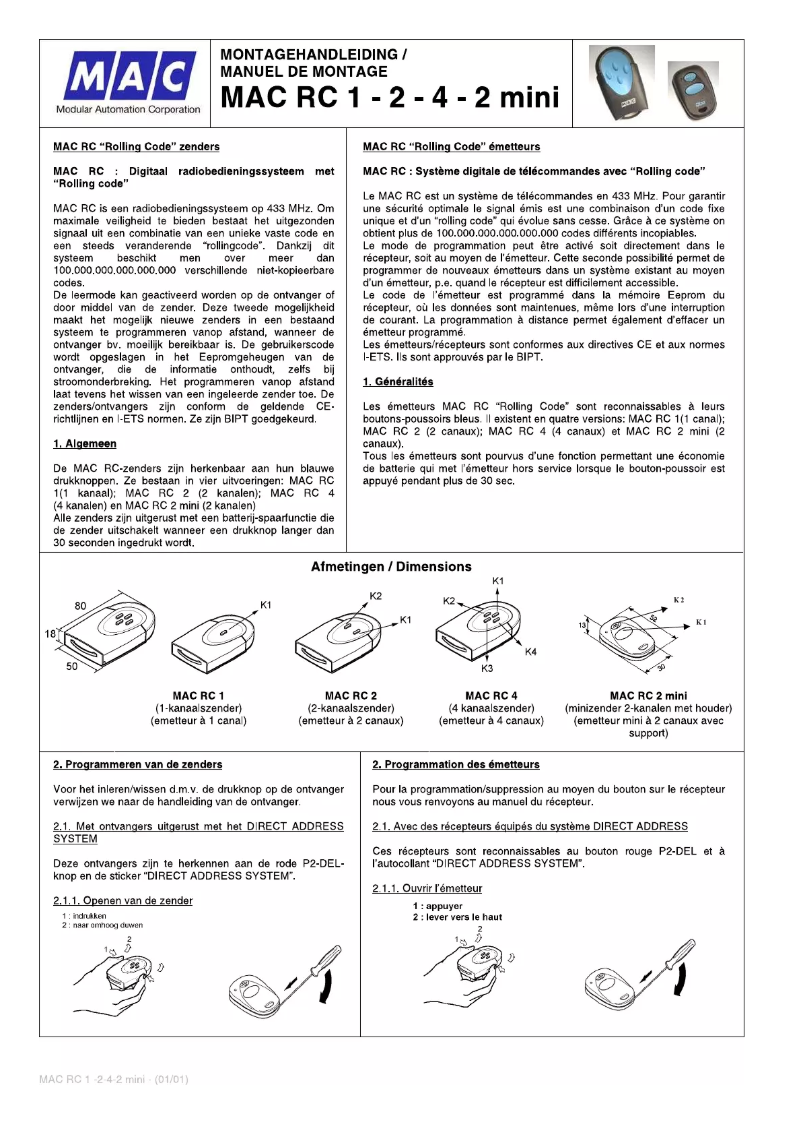 Page n°1 - Manuel utilisateur MAC RC 4 mini
