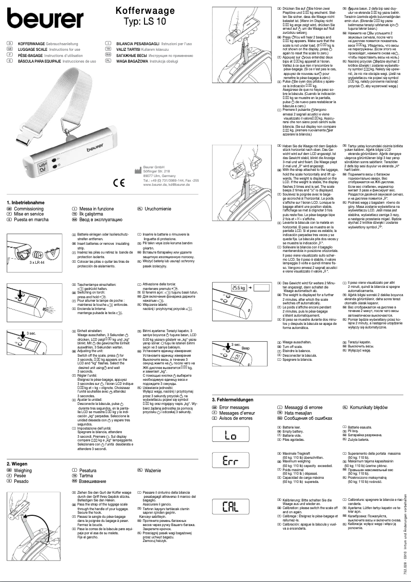 Page 1 de la notice Manuel utilisateur Beurer LS 10