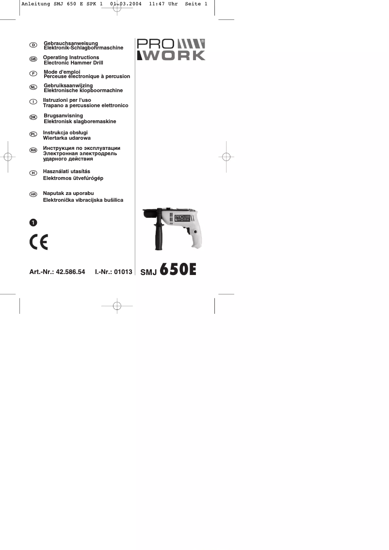 Page 1 de la notice Manuel utilisateur Prowork SMJ 650 E