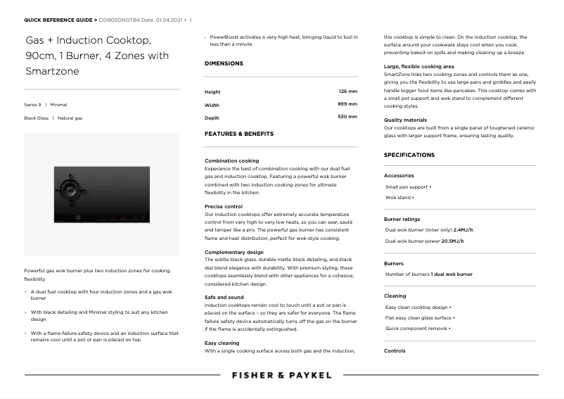 Page n°1 - Fiche technique Fisher & Paykel CGI905DNGTB4