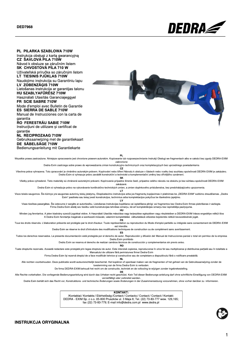 Page 1 de la notice Manuel utilisateur DEDRA DED7968