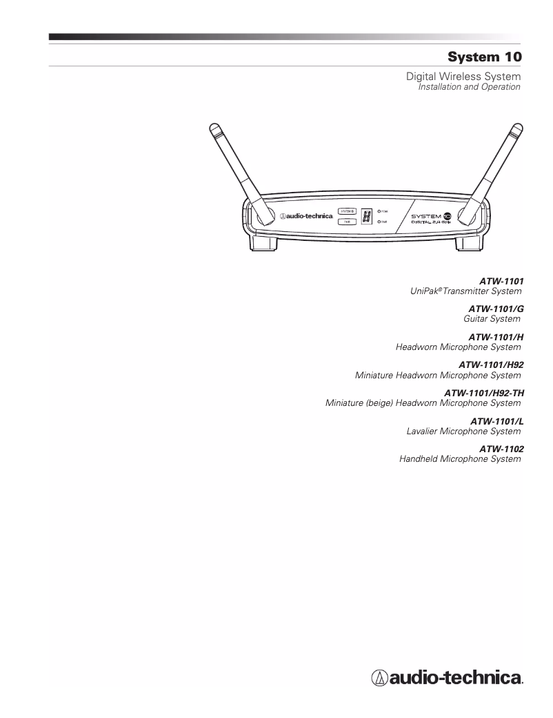 Page 1 de la notice Manuel utilisateur Audio-Technica System 10 ATW-1101/G