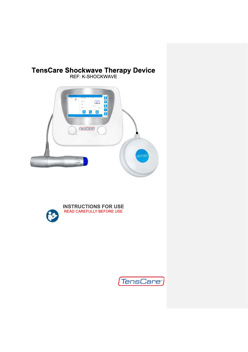 Page n°1 - Manuel utilisateur TensCare Shockwave