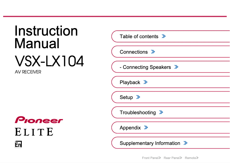 Page 1 de la notice Manuel utilisateur Pioneer VSX-LX104