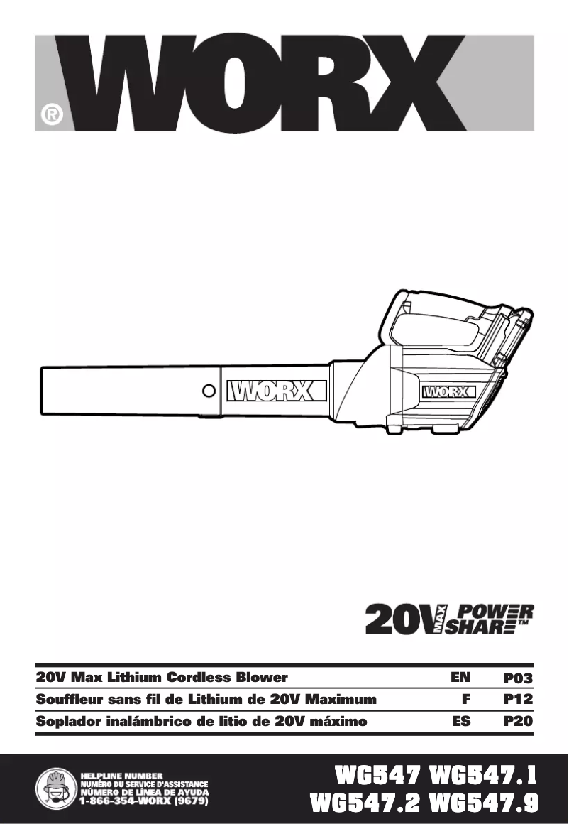 Page 1 de la notice Manuel utilisateur Worx WG547.9