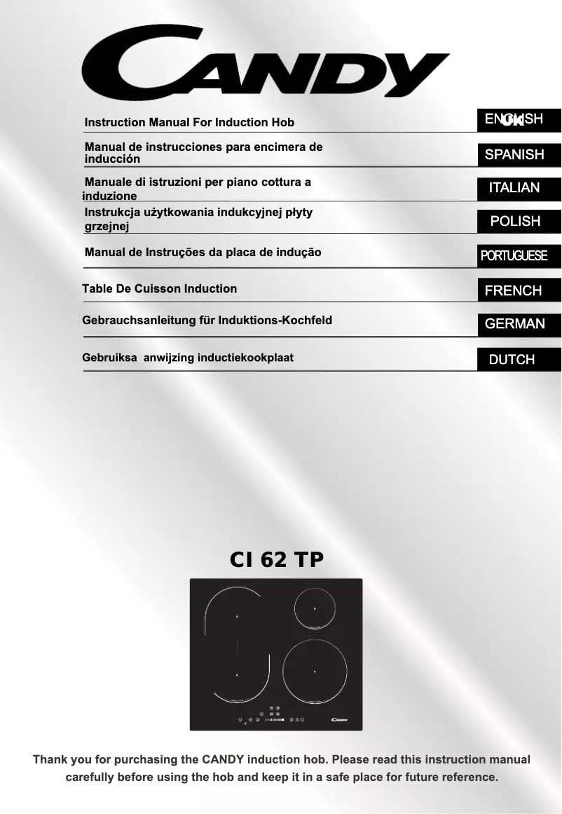 Page 1 de la notice Manuel utilisateur Candy CI 62 TP