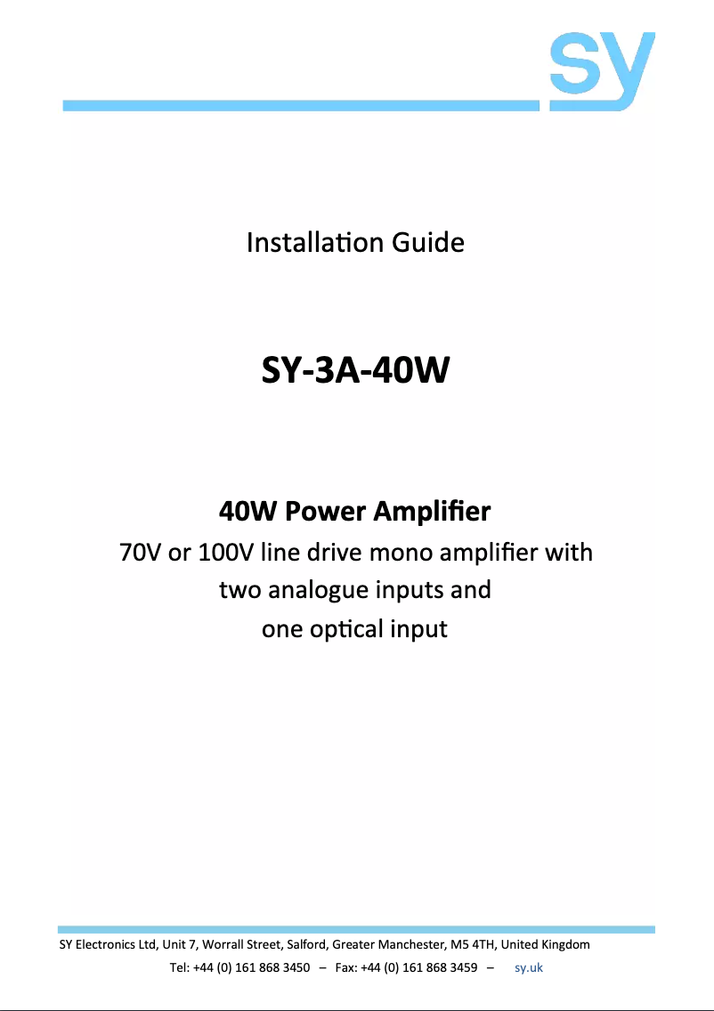 Page 1 de la notice Manuel utilisateur SY Electronics SY-3A-40W