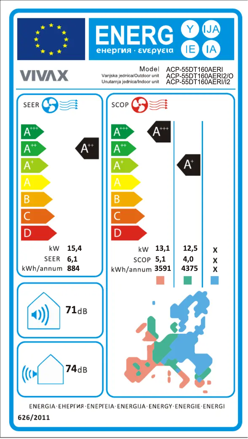 Page n°1 - Label énergétique Vivax ACP-55DT160AERI