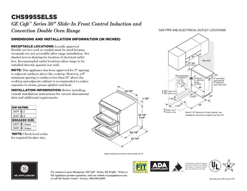 Page 1 de la notice Fiche technique GE Café CHS995SELSS