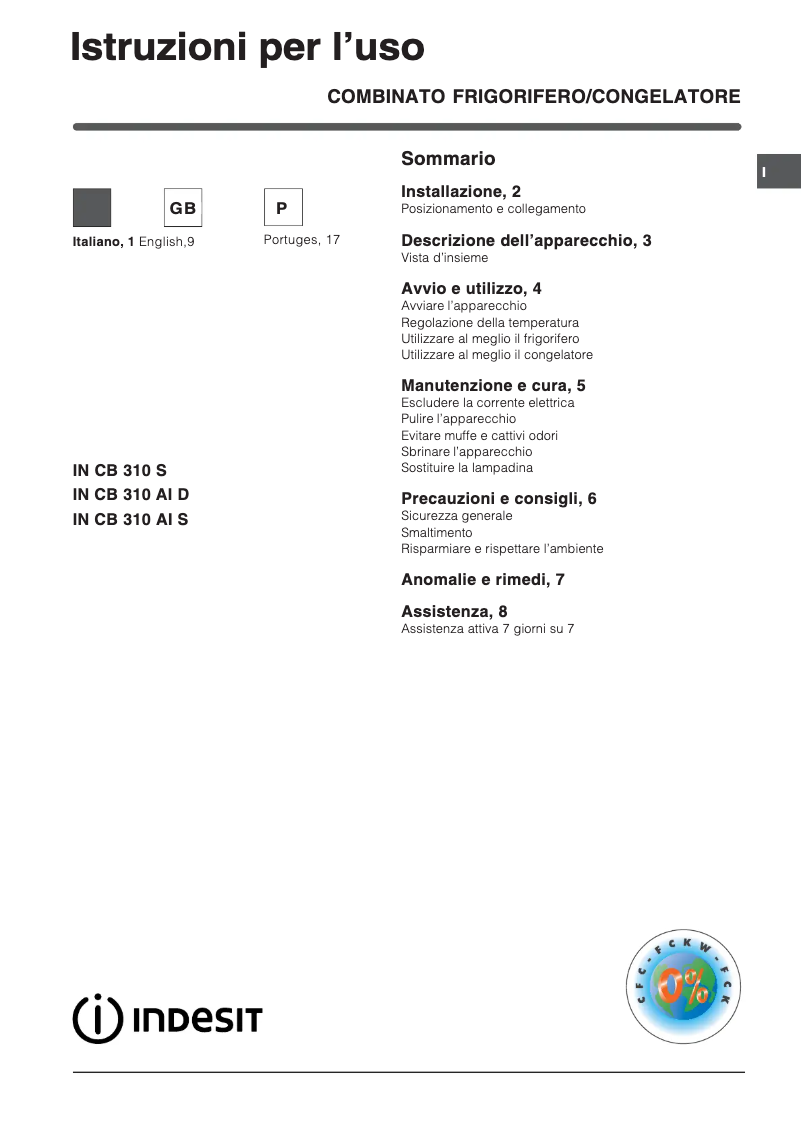 Page n°1 - Manuel utilisateur Indesit IN CH 310 AA VEI