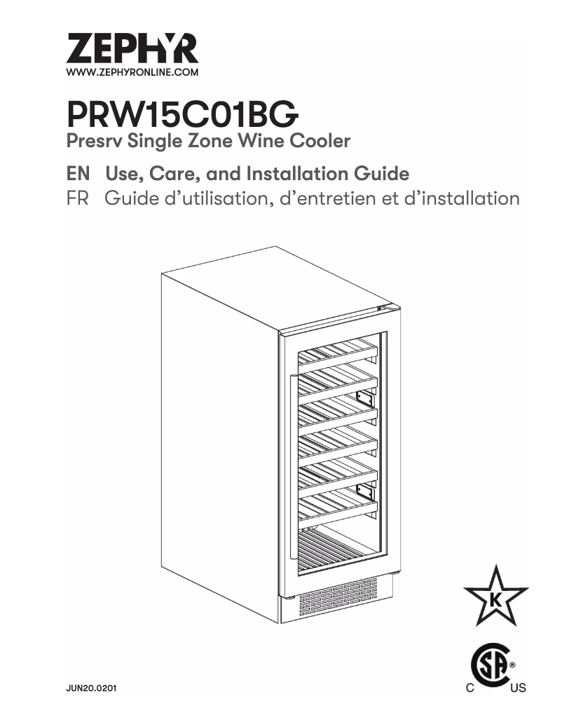 Page 1 de la notice Guide d'installation Zephyr Presrv PRW15C01BG